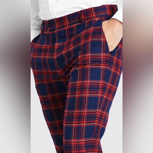 Super Skinny Cropped Plaid Smart Pants - Picture 2 of 4